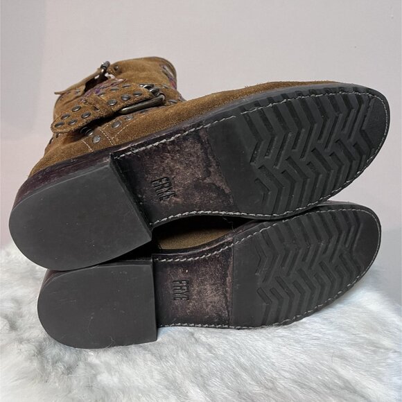 Frye Womens Nat Studded Flower Embellished Suede Engineer Boots Size 8 FITS 7.5 - Picture 7 of 10